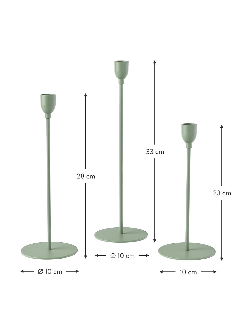 Set de candelabros Malte, 3 uds., Metal recubierto, Verde, Set de diferentes tamaños