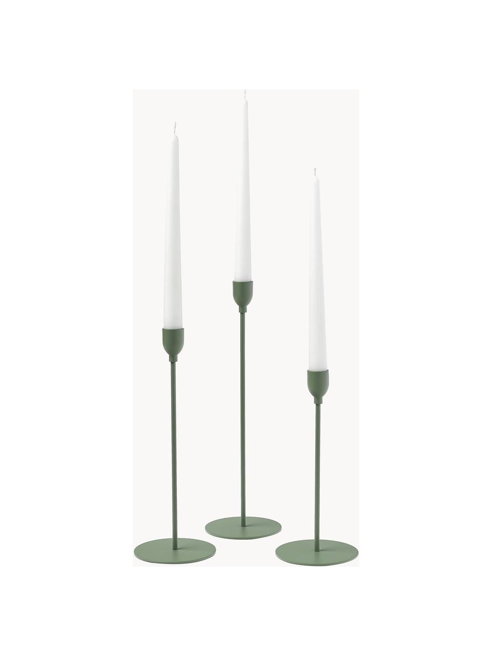 Set de candelabro Malte, 3 uds., Metal recubierto, Verde, Set de diferentes tamaños