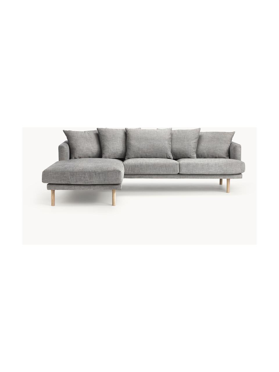 Sofa narożna Adrian (3-osobowa), Tapicerka: 47% wiskoza, 23% bawełna,, Stelaż: sklejka, Nogi: drewno dębowe olejowane T, Szara tkanina, S 255 x G 182 cm, lewostronna