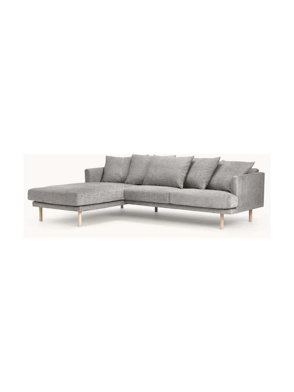 Sofa narożna Adrian (3-osobowa), Tapicerka: 47% wiskoza, 23% bawełna,, Stelaż: sklejka, Nogi: drewno dębowe olejowane T, Szara tkanina, S 255 x G 182 cm, lewostronna