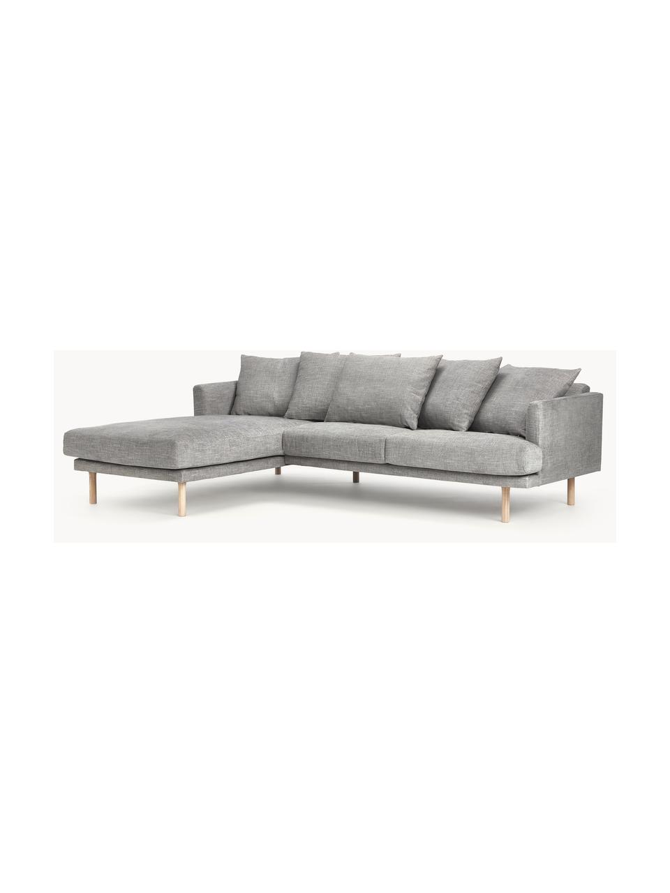 Sofá rinconera Adrian (3 plazas), Tapizado: 47% viscosa, 23% algodón,, Tapizado: relleno de espuma, Estructura: madera contrachapada, Patas: madera de roble aceitada, Tejido gris, An 255 x F 182 cm, chaise longue izquierda