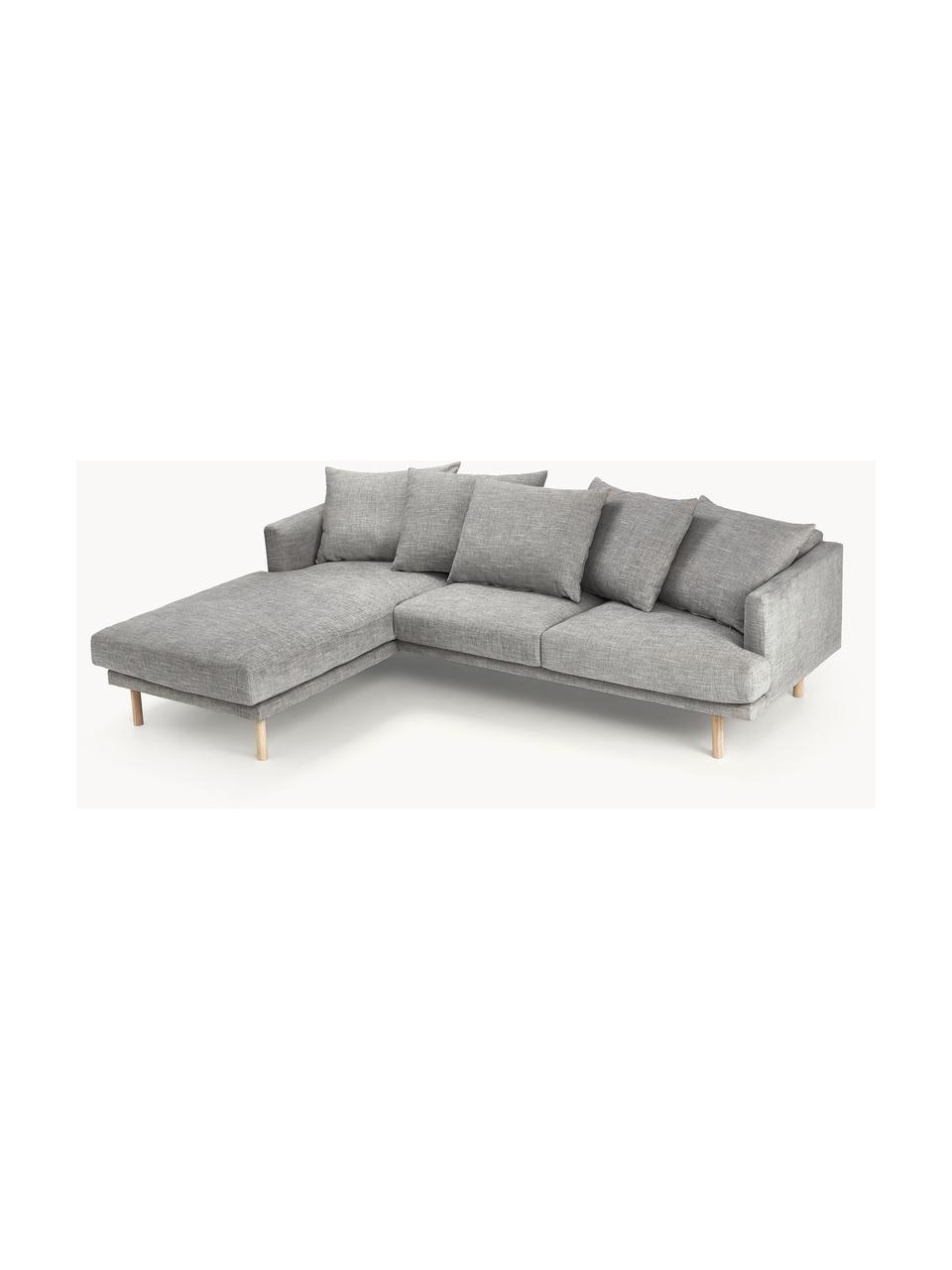 Sofá rinconera Adrian (3 plazas), Tapizado: 47% viscosa, 23% algodón,, Tapizado: relleno de espuma, Estructura: madera contrachapada, Patas: madera de roble aceitada, Tejido gris, An 255 x F 182 cm, chaise longue izquierda