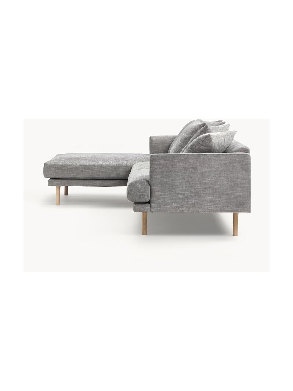 Sofa narożna Adrian (3-osobowa), Tapicerka: 47% wiskoza, 23% bawełna,, Stelaż: sklejka, Nogi: drewno dębowe olejowane T, Szara tkanina, S 255 x G 182 cm, lewostronna