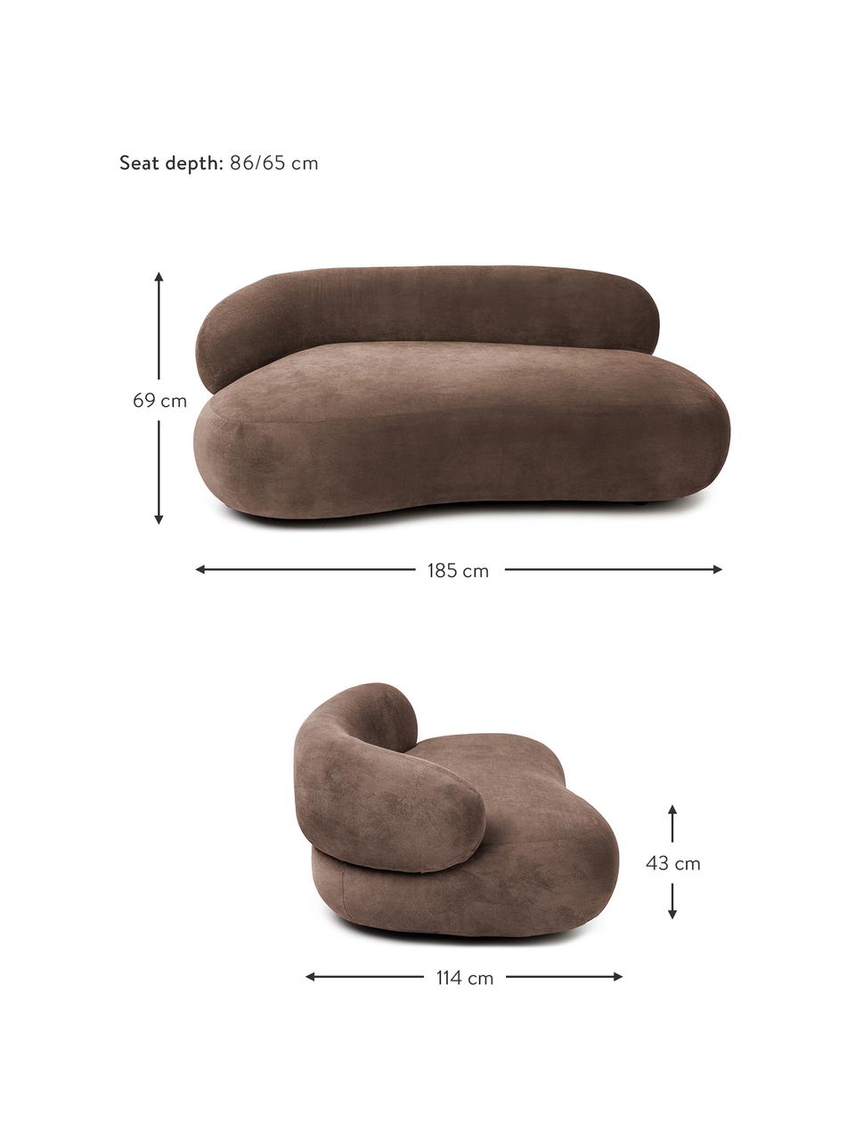 Sofa w kształcie nerki Alba (2-osobowa), Tapicerka: 97% poliester, 3% nylon D, Stelaż: lite drewno świerkowe z c, Nogi: tworzywo sztuczne, Brązowa tkanina, S 185 x G 114 cm, oparcie lewostronne