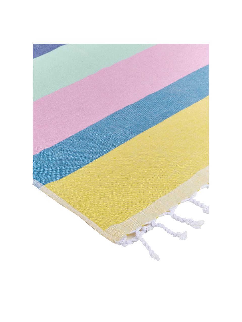 Fouta à rayures Holidays, Coton, grammage léger, 210 g/m², Jaune, bleu, rose vif, vert, violet, larg. 90 x long. 180 cm