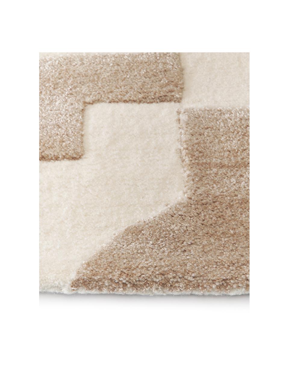 Alfombra artesanal de lana texturizada Corin, Parte superior: 58% lana, 42% viscosa, Reverso: 100% algodón Las alfombra, Marrón, beige, An 80 x L 150 cm (Tamaño XS)