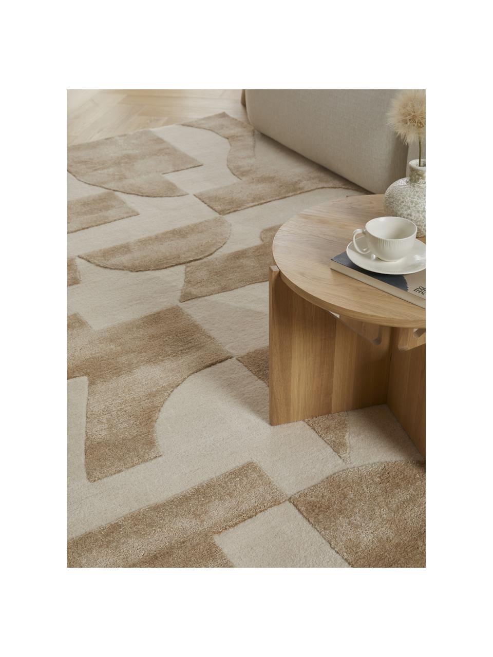 Alfombra artesanal de lana texturizada Corin, Parte superior: 58% lana, 42% viscosa, Reverso: 100% algodón Las alfombra, Tonos marrones, An 160 x L 230 cm (Tamaño M)