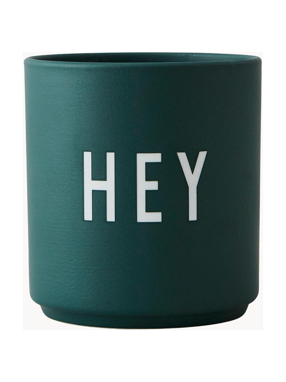 Design Becher Favourite HEY mit Schriftzug, Fine Bone China (Porzellan)
Fine Bone China ist ein Weichporzellan, das sich besonders durch seinen strahlenden, durchscheinenden Glanz auszeichnet., Dunkelgrün (Hey), Ø 8 x H 9 cm, 250 ml