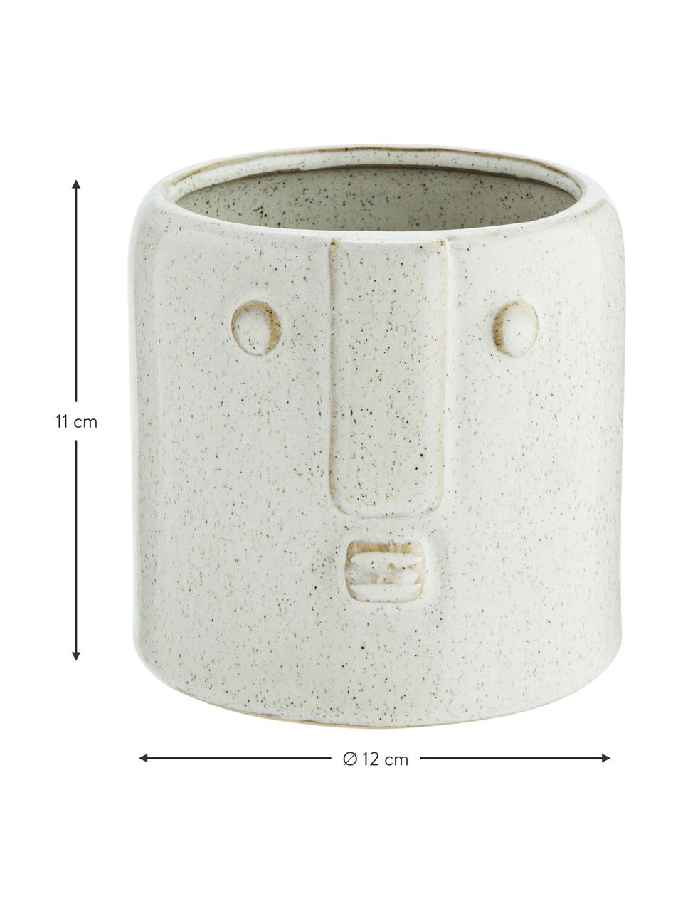 Vaso con motivo viso in gres Maui, Gres, Bianco latteo, Ø 12 x Alt. 11 cm