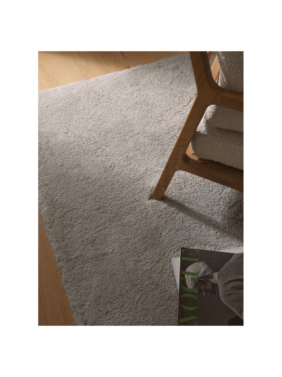 Flauschiger Hochflor-Teppich Leighton, Mikrofaser (100 % Polyester, GRS-zertifiziert), Hellgrau, B 80 x L 150 cm (Größe XS)