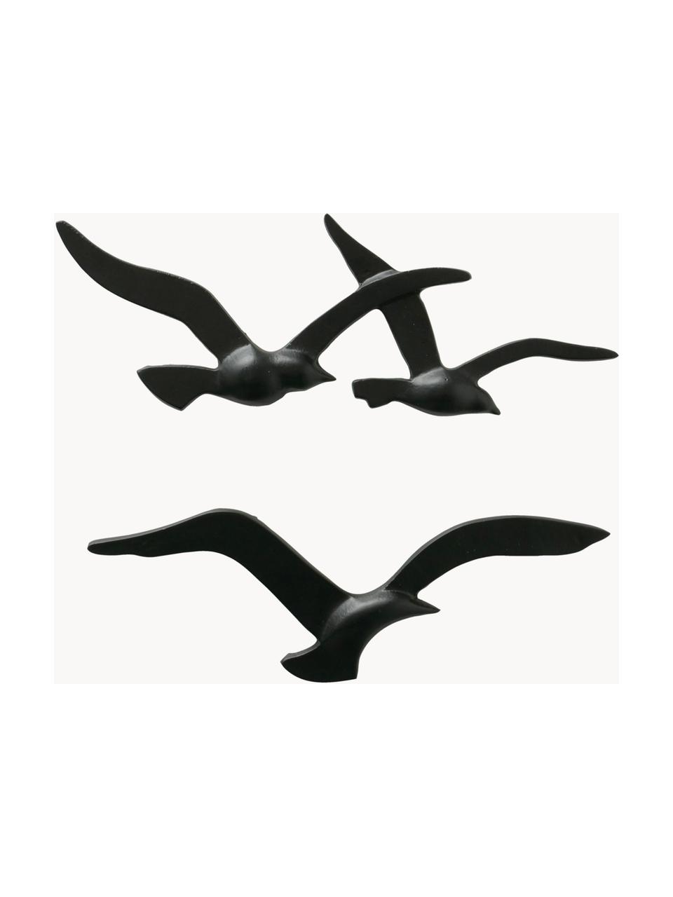 Metalen wandobjecten Birdy in de vorm van vogels, set van 2, Gecoat metaal, Zwart, Set met verschillende formaten