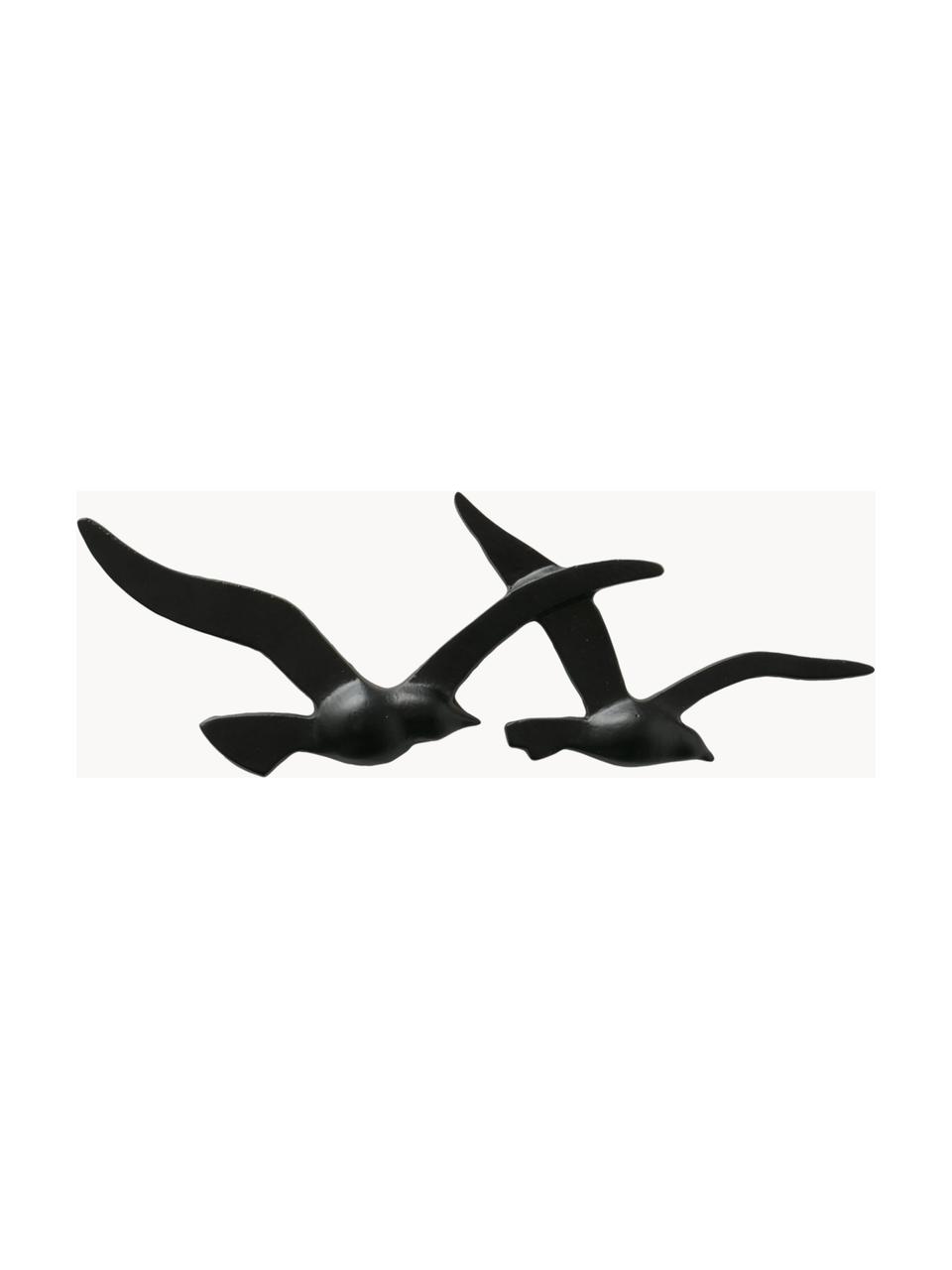 Metall-Wandobjekte Birdy in Vögelform, 2er-Set, Metall, beschichtet, Schwarz, Set mit verschiedenen Größen
