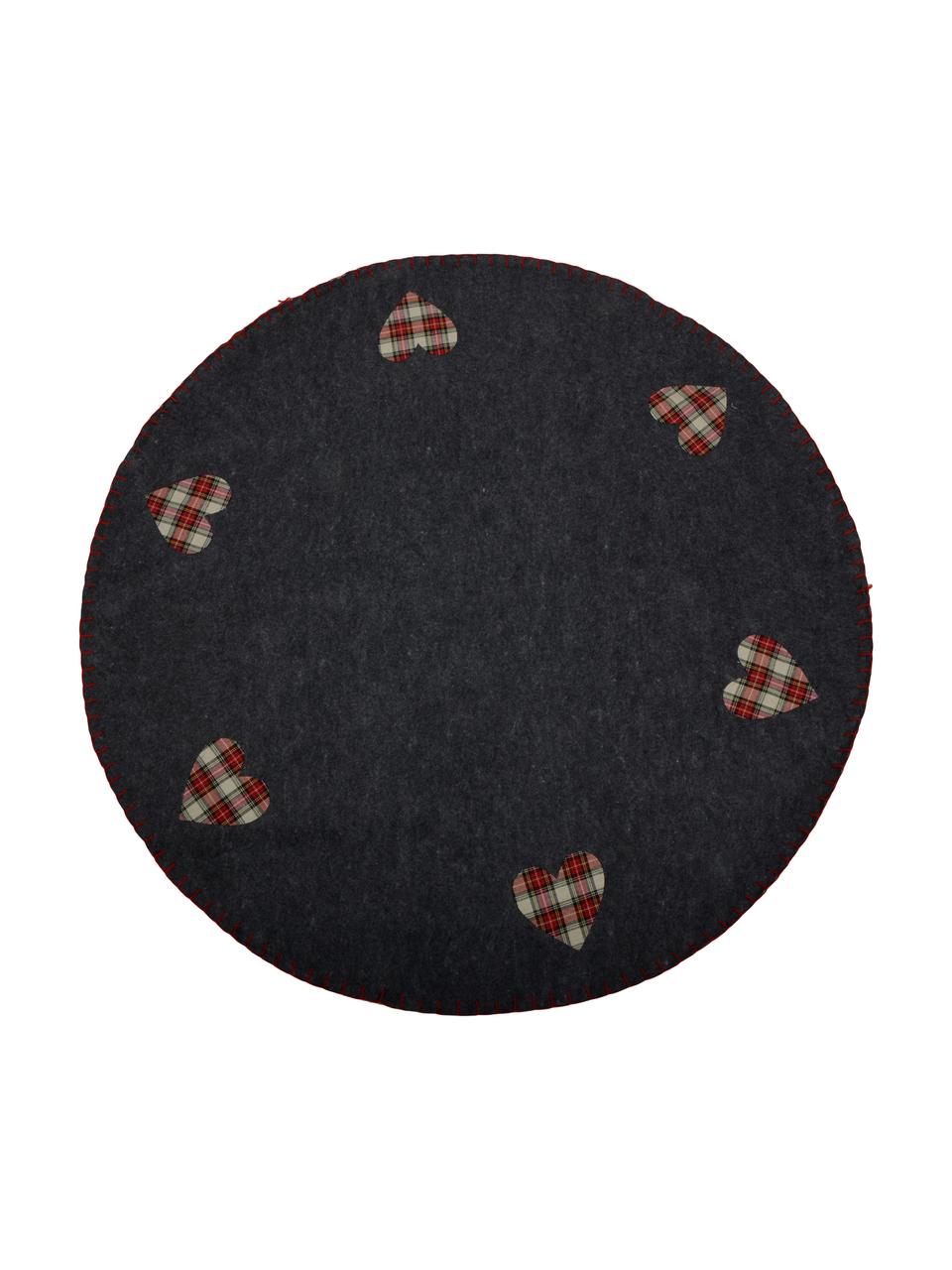 Tapis protection sapin de Noël Heart, Gris foncé, beige, rouge