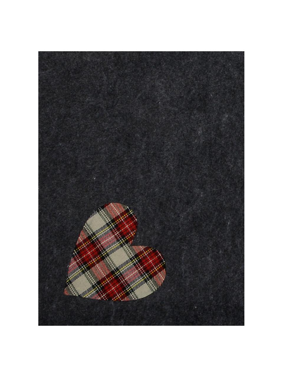 Kerstboomonderlegger Heart, Vilt, Donkergrijs, beige, rood, Ø 100 cm