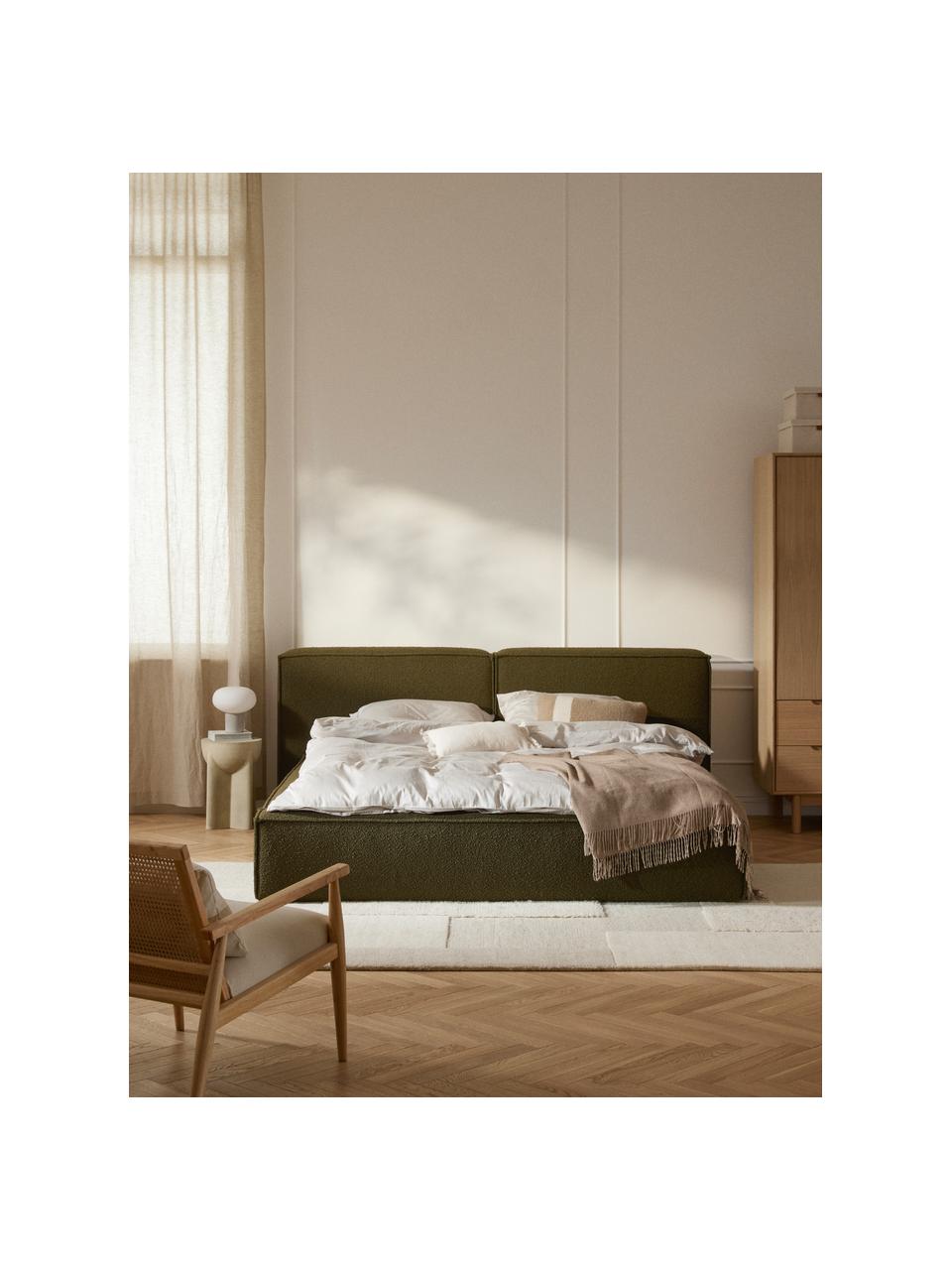 Čalúnená buklé posteľ Lennon, Buklé olivovozelená, Š 208 x D 243 cm (spacia plocha 140 x 200 cm)