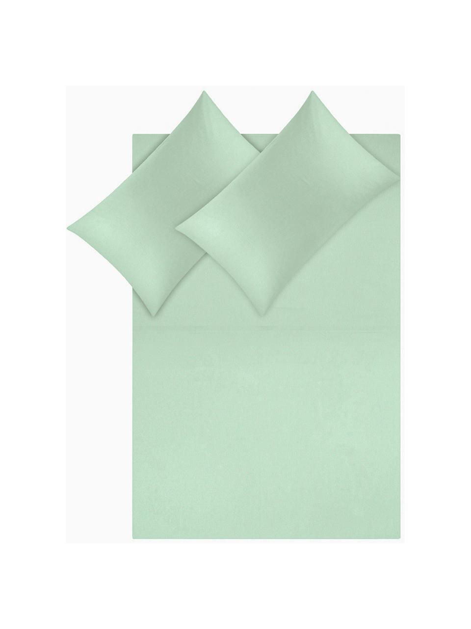 Parure copripiumino in raso di cotone Comfort, Verde salvia, 255 x 200 cm + 2 federe 50 x 80 cm