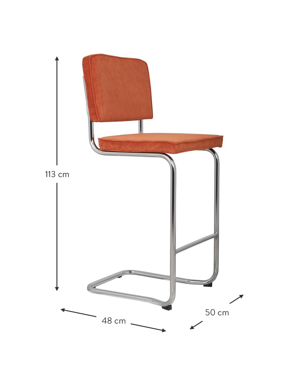 Tabouret de bar velours côtelé Kink, Rouge, larg. 50 x prof. 48 cm