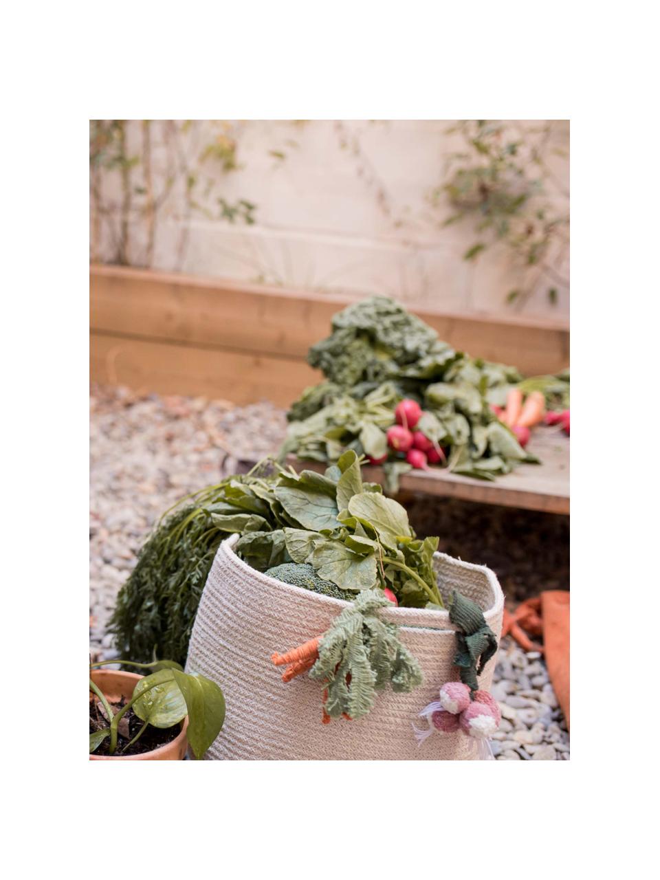 Handgemaakte kinderopbergmand Veggies, 97 % katoen, 3 % kunstvezel, Lichtbeige, meerkleurig, Ø 30 x H 23 cm