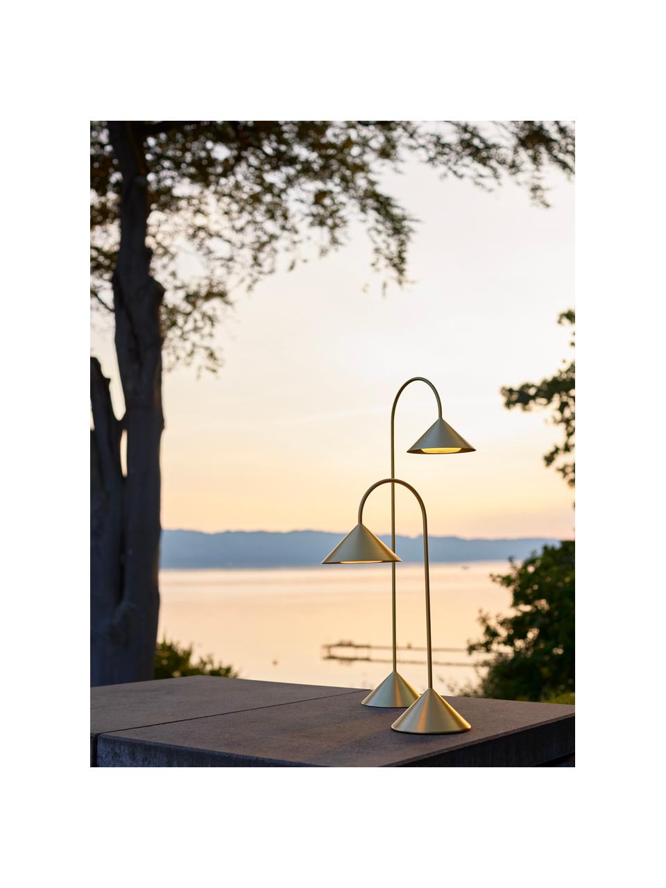 Přenosná exteriérová stolní LED lampa Grasp, stmívatelná, Kartáčovaná zlatá, Š 30 cm, V 47 cm