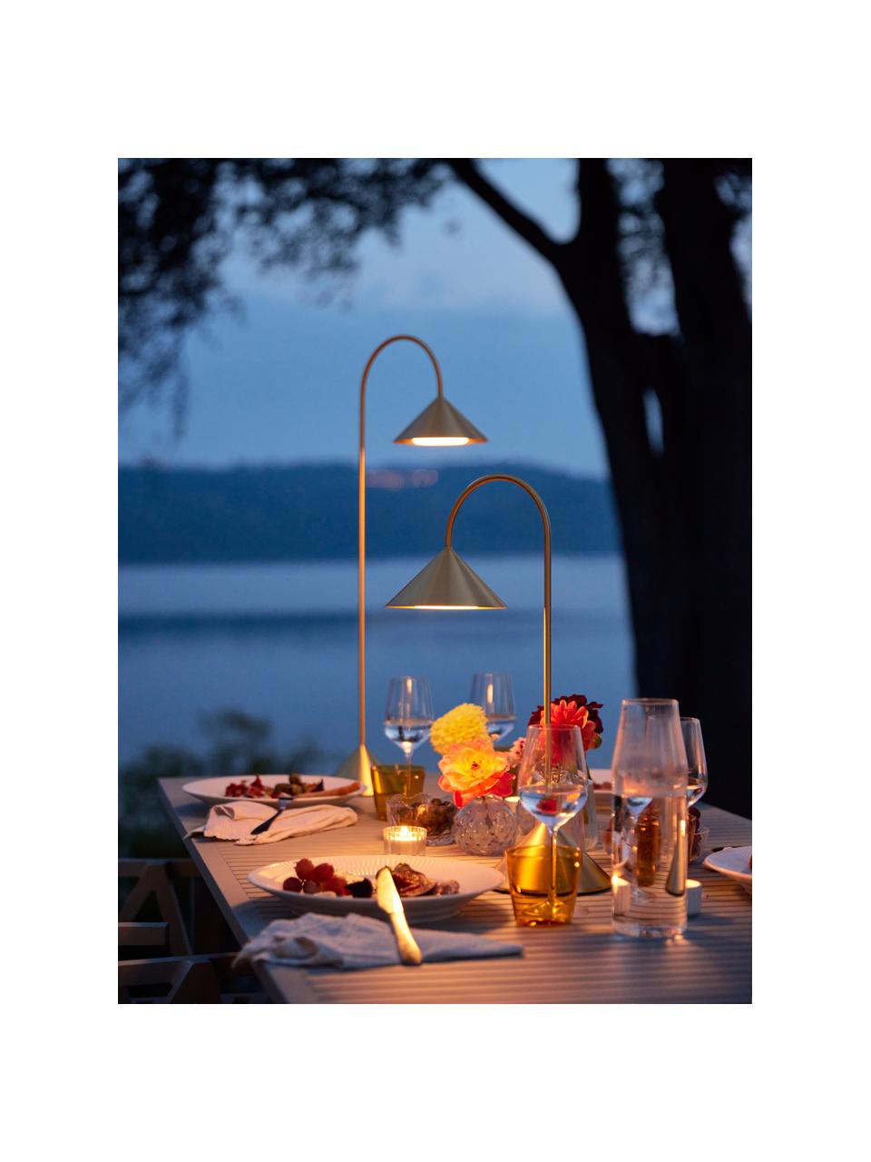 Přenosná exteriérová stolní LED lampa Grasp, stmívatelná, Kartáčovaná zlatá, Š 30 cm, V 47 cm