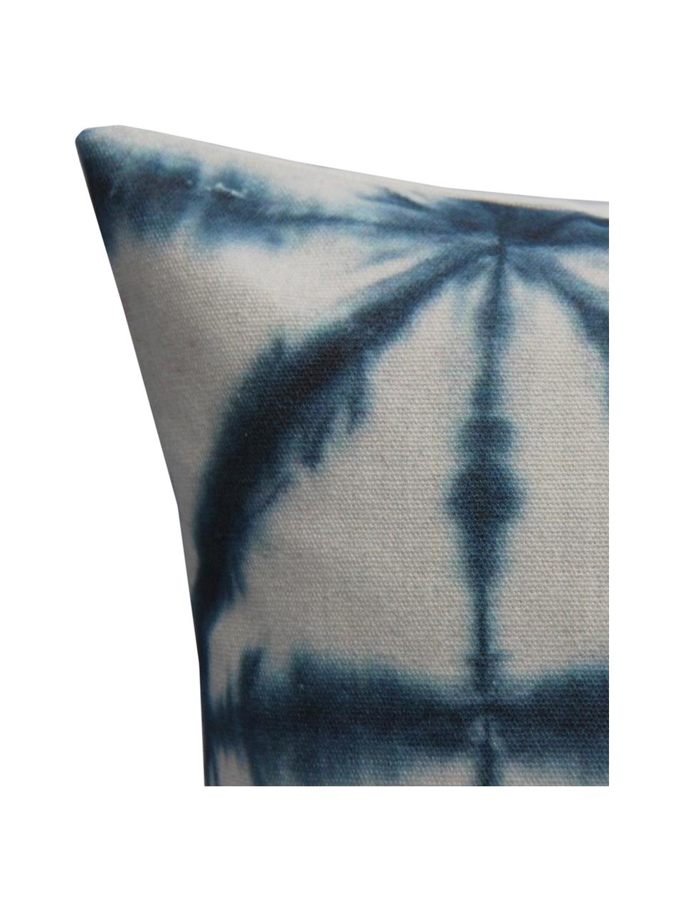 Kissenhülle Hanna mit Batikprint, 100% Baumwolle, Weiß, Blau, 40 x 40 cm