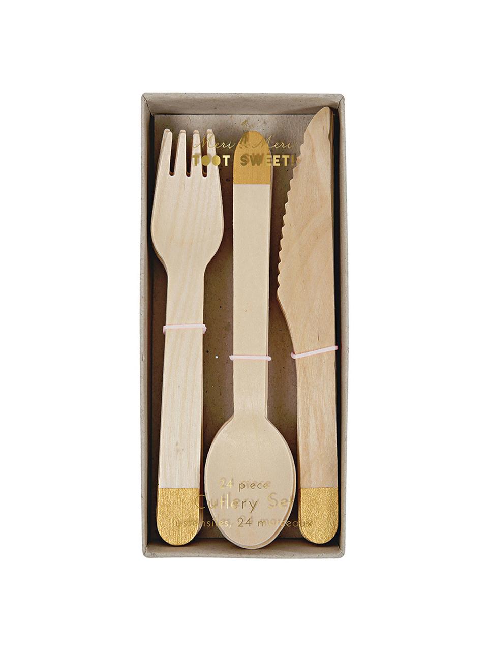 Besteck-Set Zey, 24-tlg., Holz, Hellbraun, Goldfarben, 3 x 17 cm