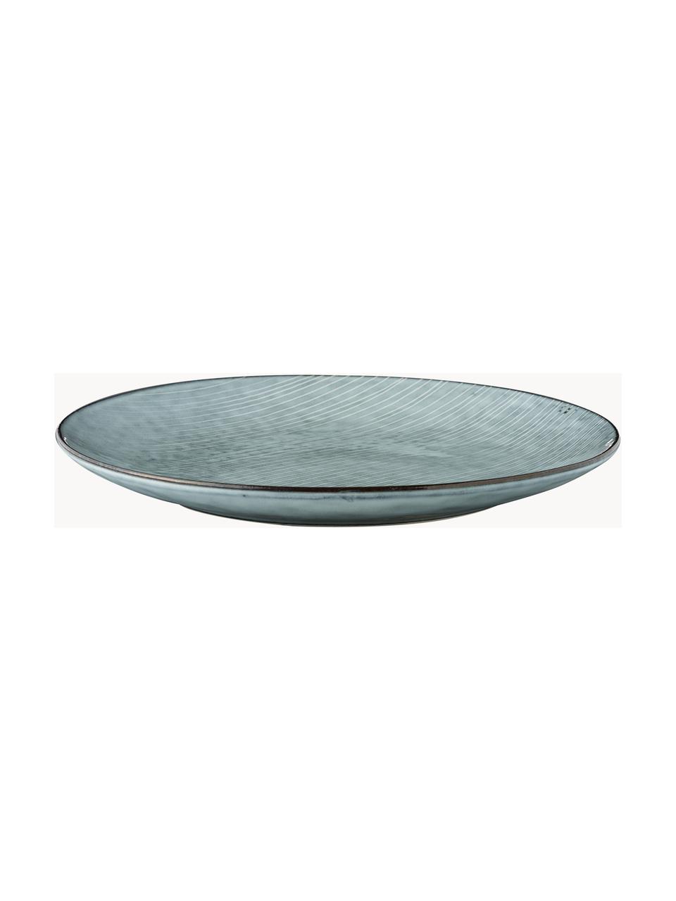 Handgemachte Platzteller Nordic Sea, 4 Stück, Steingut, Graublau, gesprenkelt, Ø 31 cm