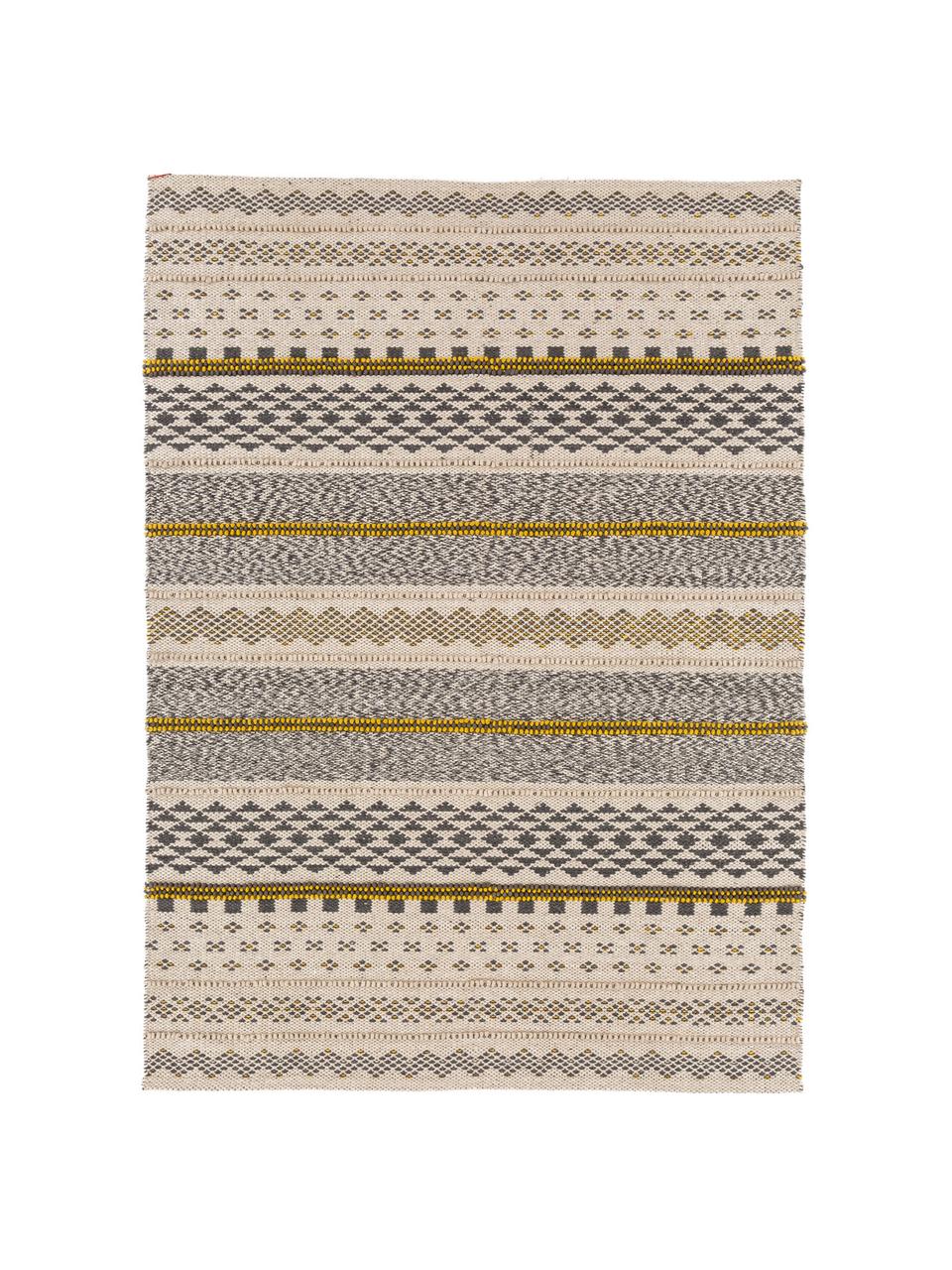 Tapis laine ethnique Nova, Gris, jaune moutarde, beige