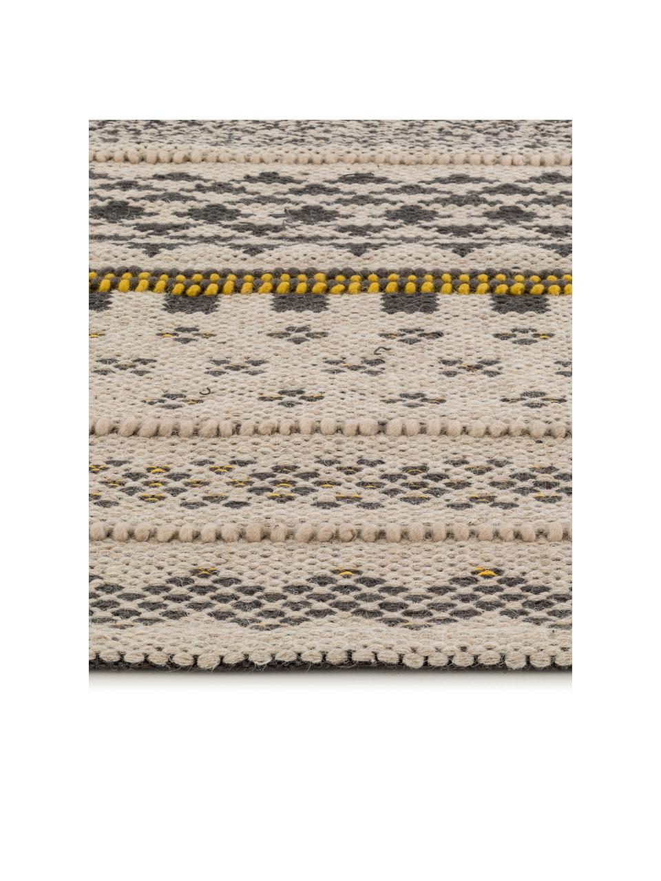 Tapis laine ethnique Nova, Gris, jaune moutarde, beige