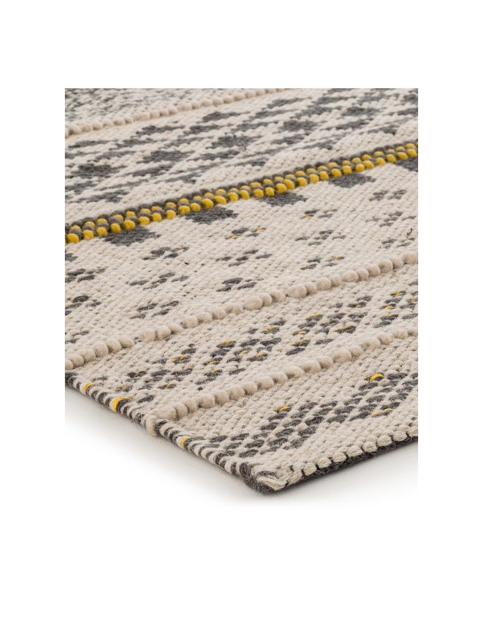 Tapis laine ethnique Nova, Gris, jaune moutarde, beige