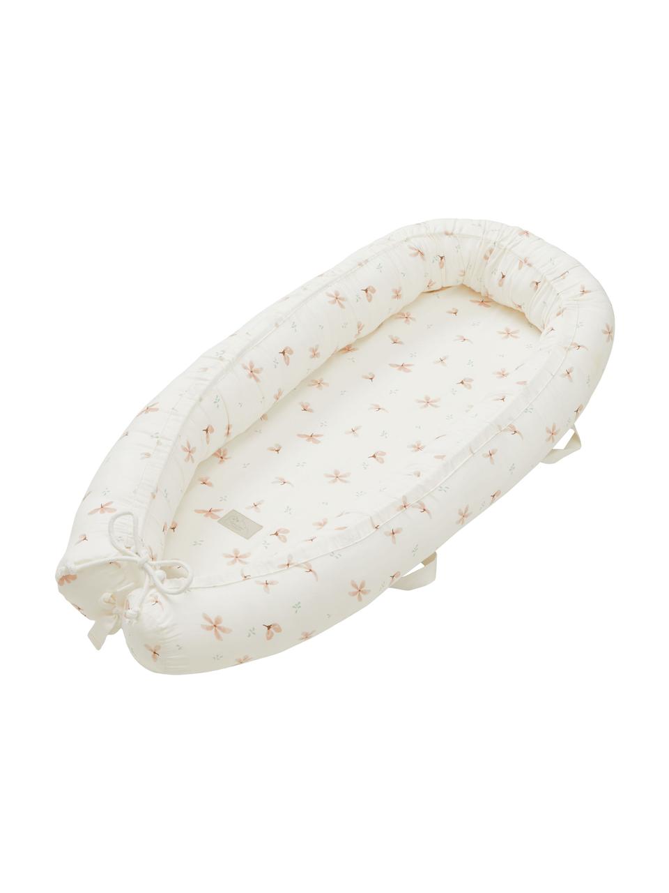 Babynestje Wildflower van biokatoen, Bekleding: 100% biologisch katoen, O, Crèmekleurig, roze, patroon, B 47 x H 14 cm