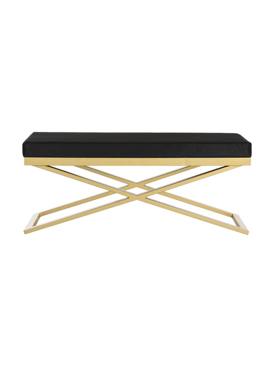 Banc cuir synthétique Susan, Noir, couleur dorée, larg. 109 x haut. 46 cm