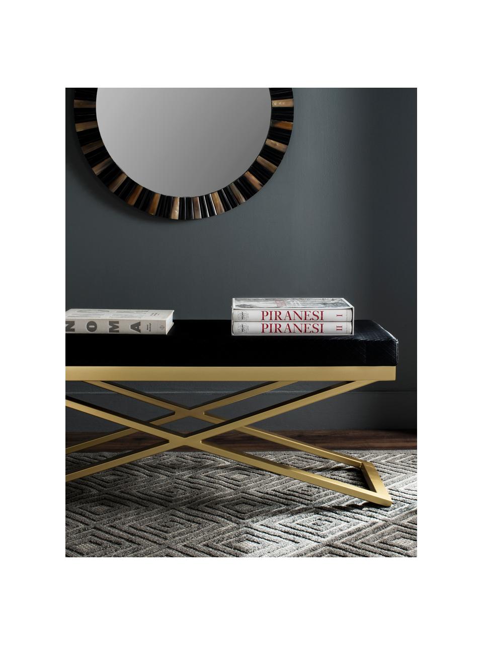 Banco de cuero sintético Susan, Estructura: acero, pintado, Tapizado: cuero sintético (poliuret, Negro, dorado, An 109 x Al 46 cm