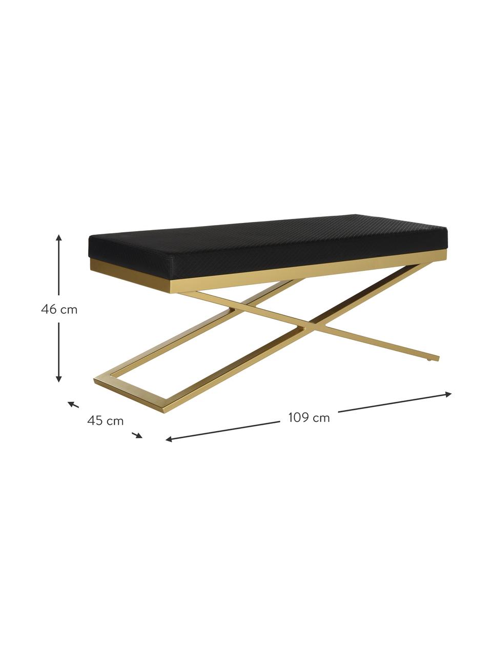 Banco de cuero sintético Susan, Estructura: acero, pintado, Tapizado: cuero sintético (poliuret, Negro, dorado, An 109 x Al 46 cm