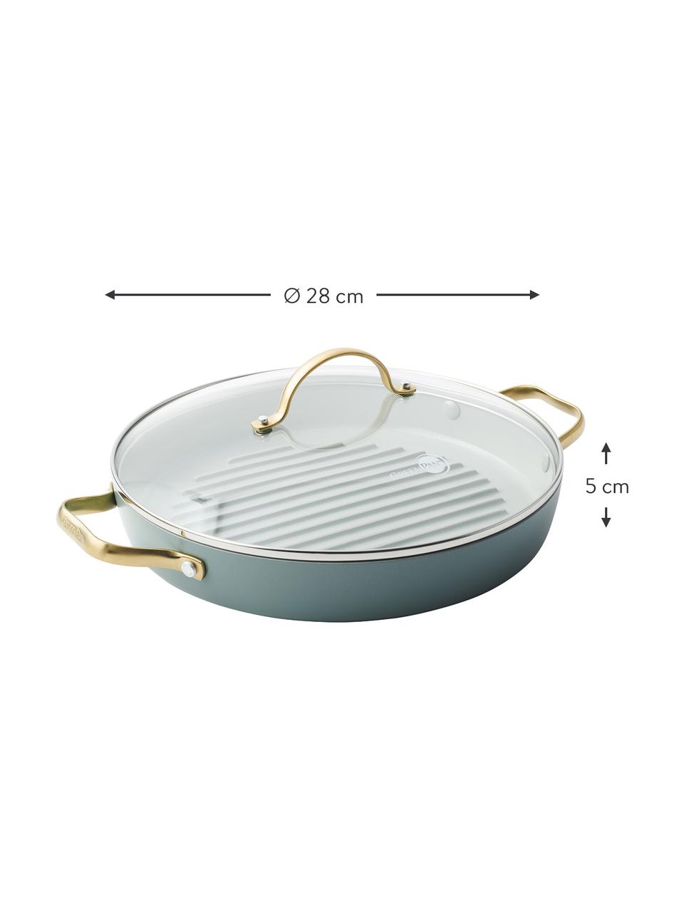 Sartén grill antiadherente con tapadera Padova, Azul claro, dorado, Ø 28 cm