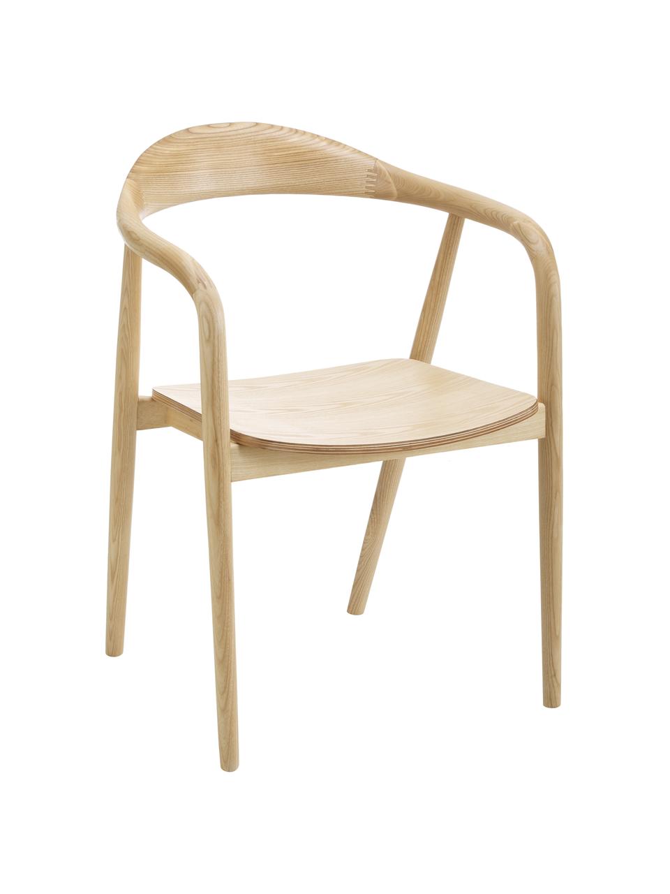 Krzesło z podłokietnikami z drewna Angelina, Stelaż: drewno jesionowe, sklejka, Drewno jesionowe, S 57 x W 80 cm