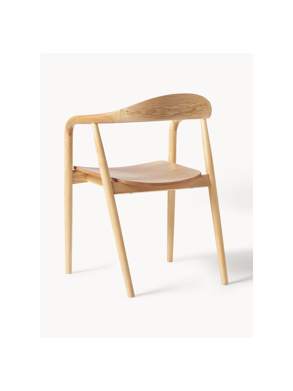 Chaise en bois à accoudoirs Angelina, Bois de frêne laqué
Contreplaqué laqué

Ce produit est fabriqué à partir de bois certifié FSC® issu du développement durable, Frêne clair, larg. 57 x haut. 80 cm