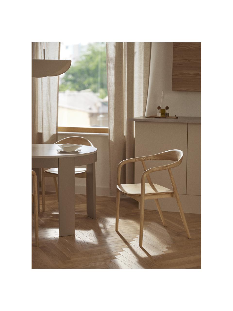 Silla con reposabrazos de madera Angelina, Madera de fresno barnizada
Contrachapado pintado

Este producto está hecho de madera de origen sostenible y con certificación FSC®., Madera de fresno claro, An 57 x Al 80 cm