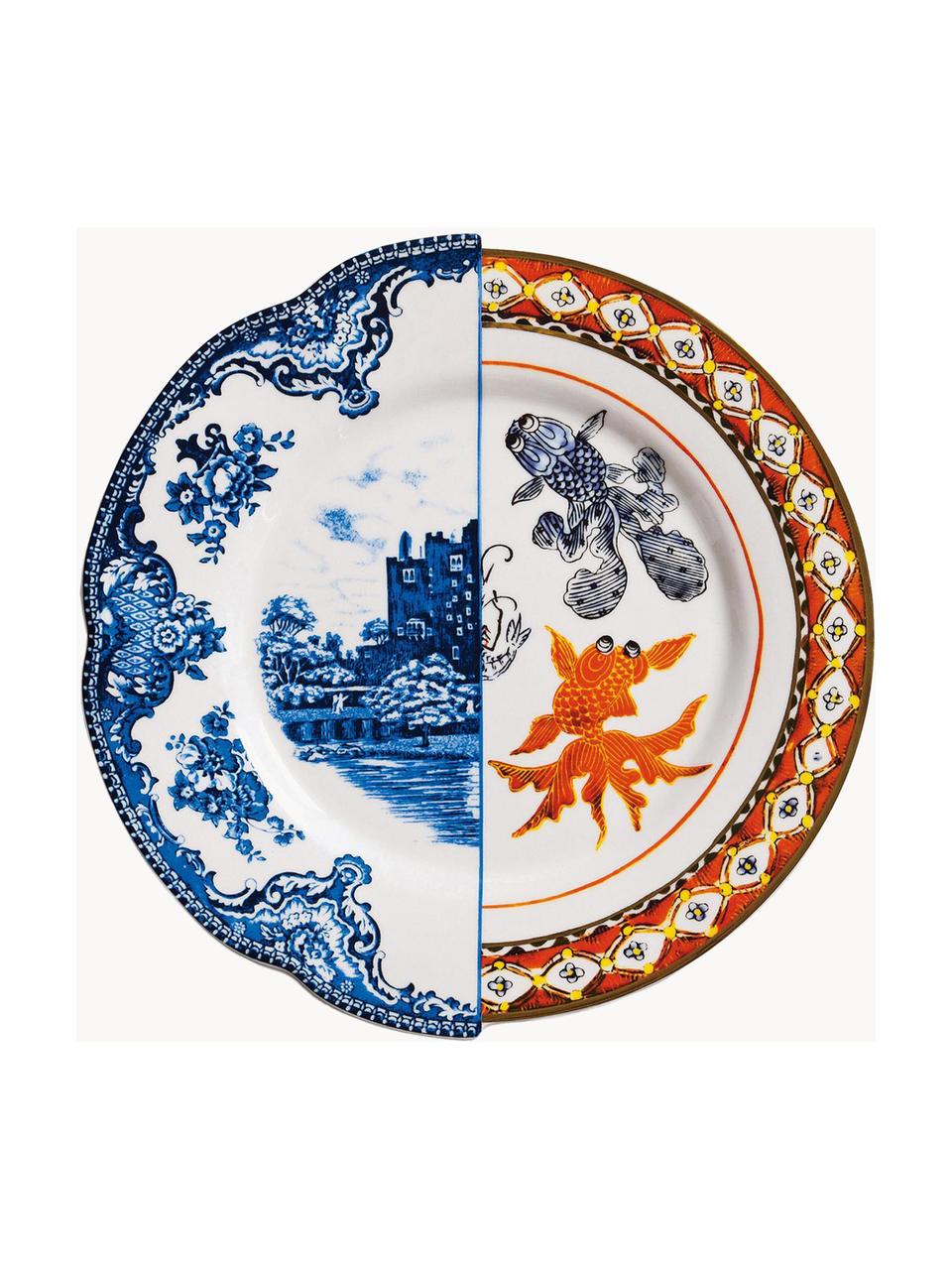 Ručne vyrobený plytký tanier Hybrid, 2 ks, Čínsky porcelán, Modrá, červená, viacfarebná, Ø 28 cm