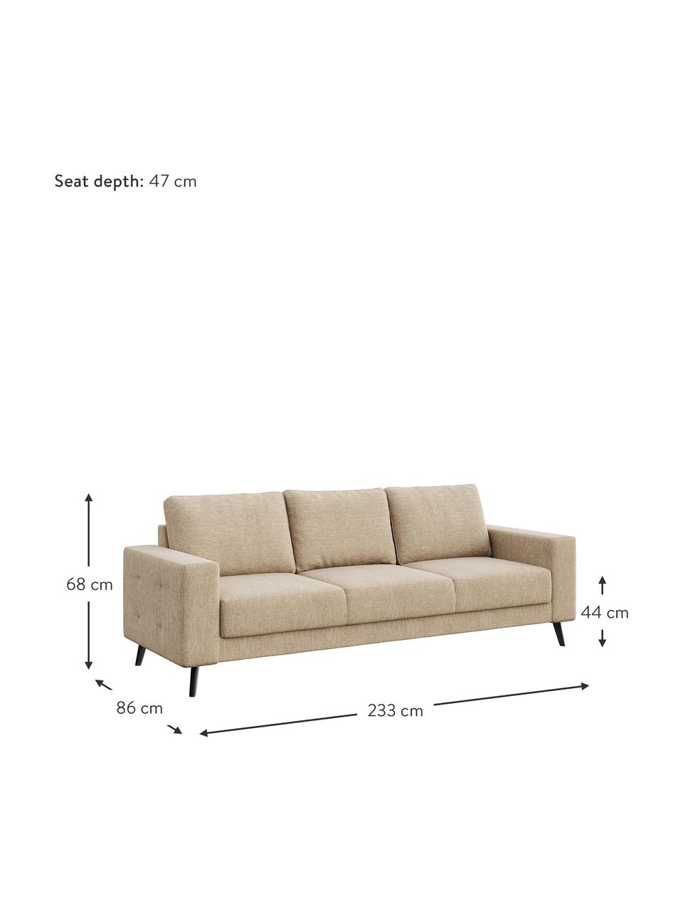 Sofá de terciopelo Fynn (3 plazas), Tapizado: 100% poliéster Alta resis, Asiento: muelles ondulados, espuma, Estructura: madera dura, madera bland, Patas: madera pintada, Tejido beige, An 233 x F 86 cm