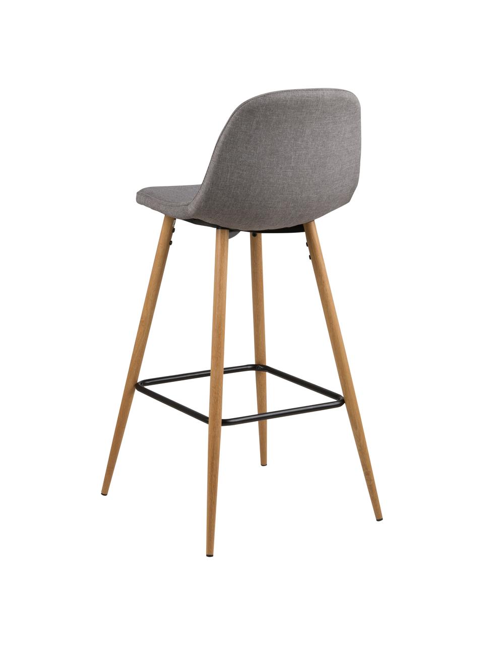 Sedia da bar grigia Wilma, Gambe: metallo con decoro in que, Rivestimento: poliestere, Gambe: quercia, Poggiapiedi: nero, Rivestimento: grigio chiaro, Larg. 47 x Alt. 101 cm