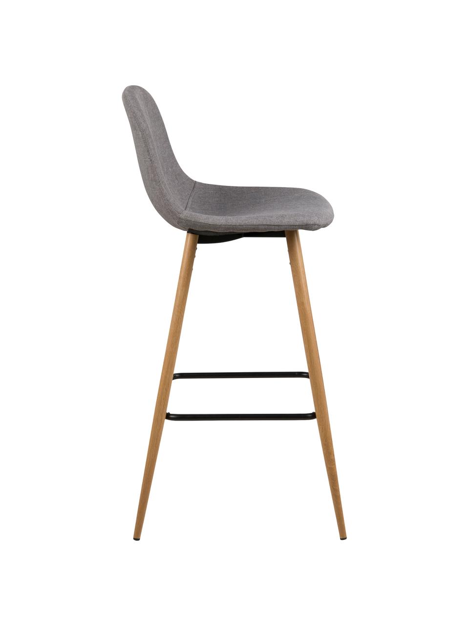 Sedia da bar grigia Wilma, Gambe: metallo con decoro in que, Rivestimento: poliestere, Gambe: quercia, Poggiapiedi: nero, Rivestimento: grigio chiaro, Larg. 47 x Alt. 101 cm