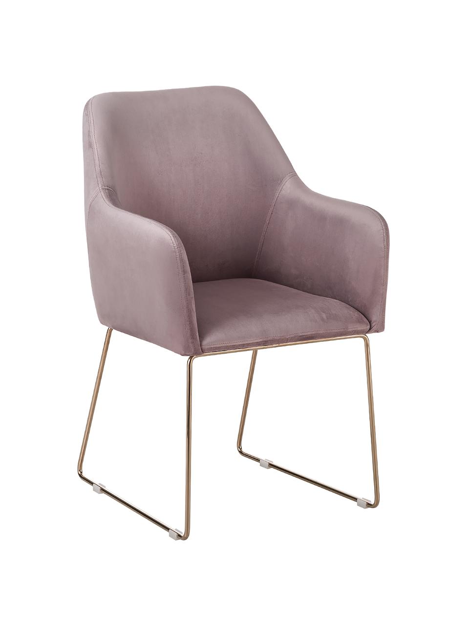 Sametová čalouněná židle s područkami Isla, Fialovorůžová Nohy: růžově zlatá