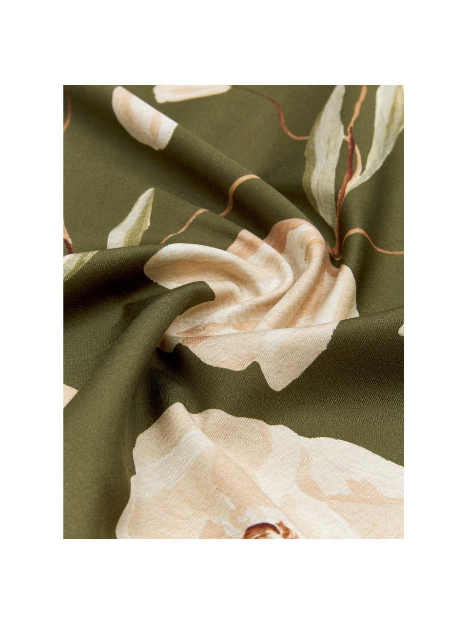 Funda nórdica de satén de algodón ecológico Aimee, diseño Candice Gray, Verde, beige, Cama 180/200 cm (260 x 220 cm)