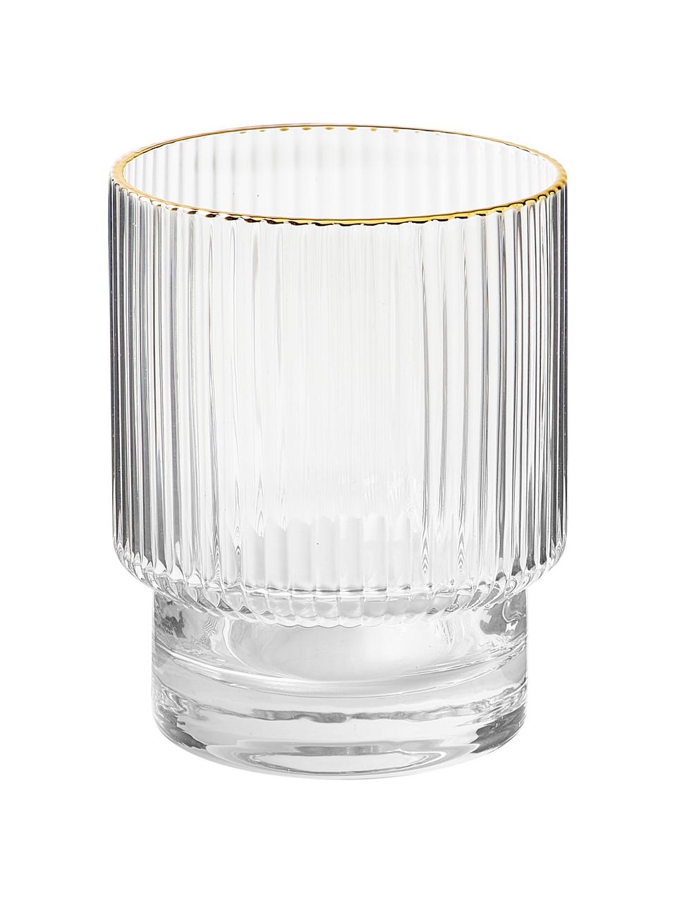 Handgemaakte drinkset Minna met gegroefd reliëf en gouden rand, 5 delig., Mondgeblazen glas, Transparant, goudkleurig, Ø 10 x H 25 cm