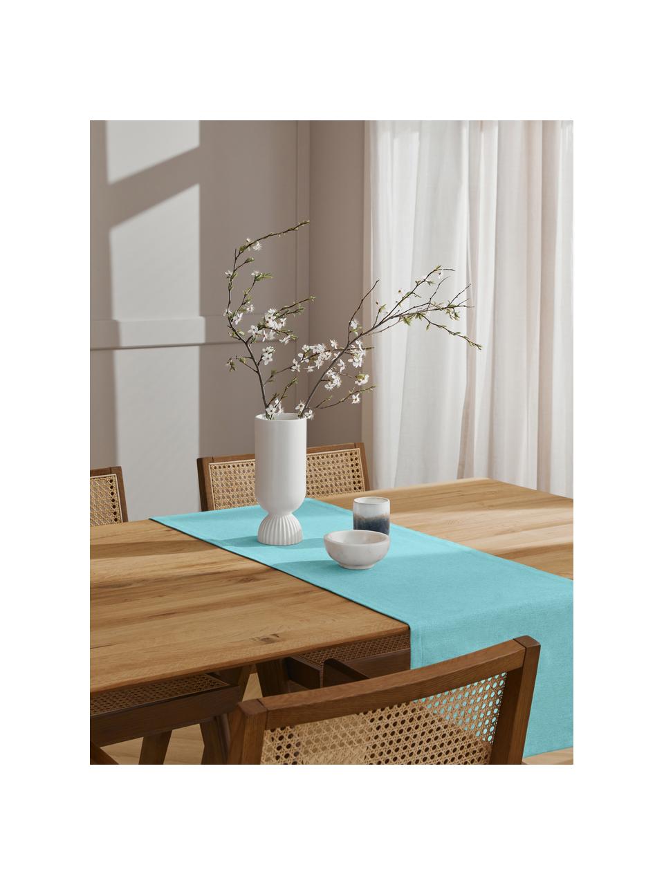 Chemin de table Riva, 55 % coton, 45 % polyester, Turquoise, larg. 40 x long. 145 cm