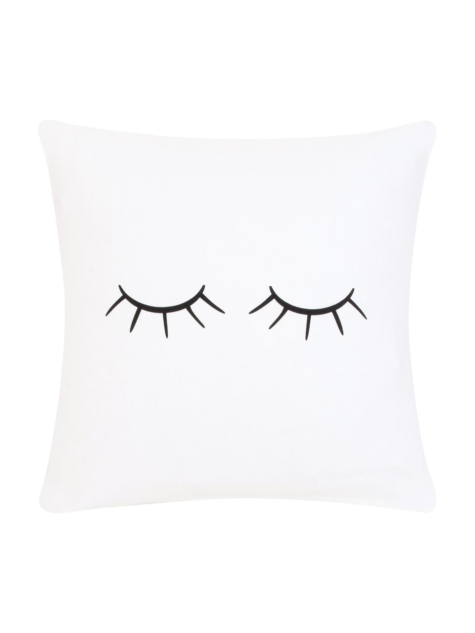 Kussenhoes Sleepy Eyes, Weeftechniek: panama, Wit, zwart, 40 x 40 cm