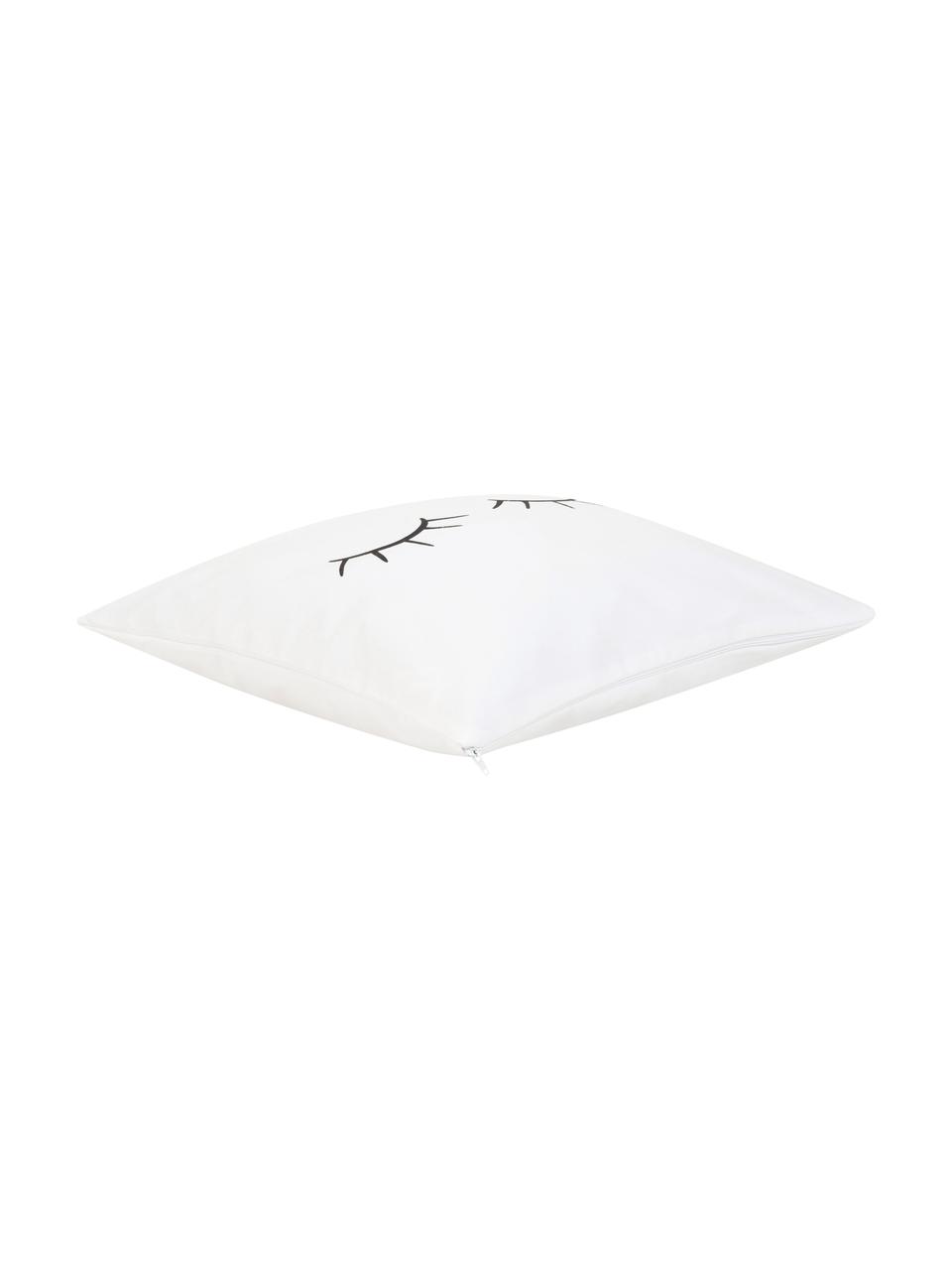 Housse de coussin 40x40 blanc Sleepy Eyes, Blanc, noir