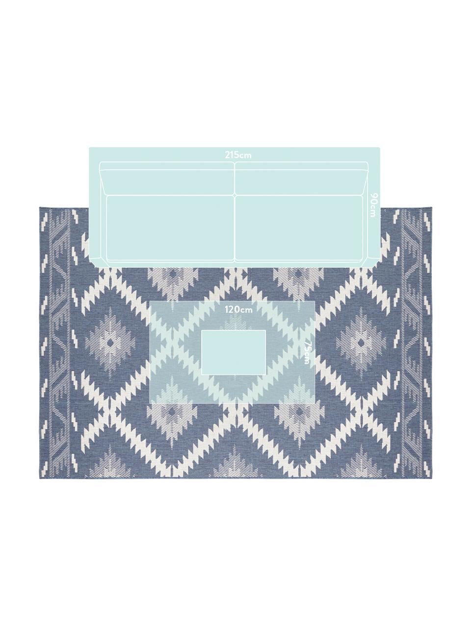 Dwustronny dywan wewnętrzny/zewnętrzny Malibu, Niebieski, kremowy, 200 x 290 cm (Rozmiar L)