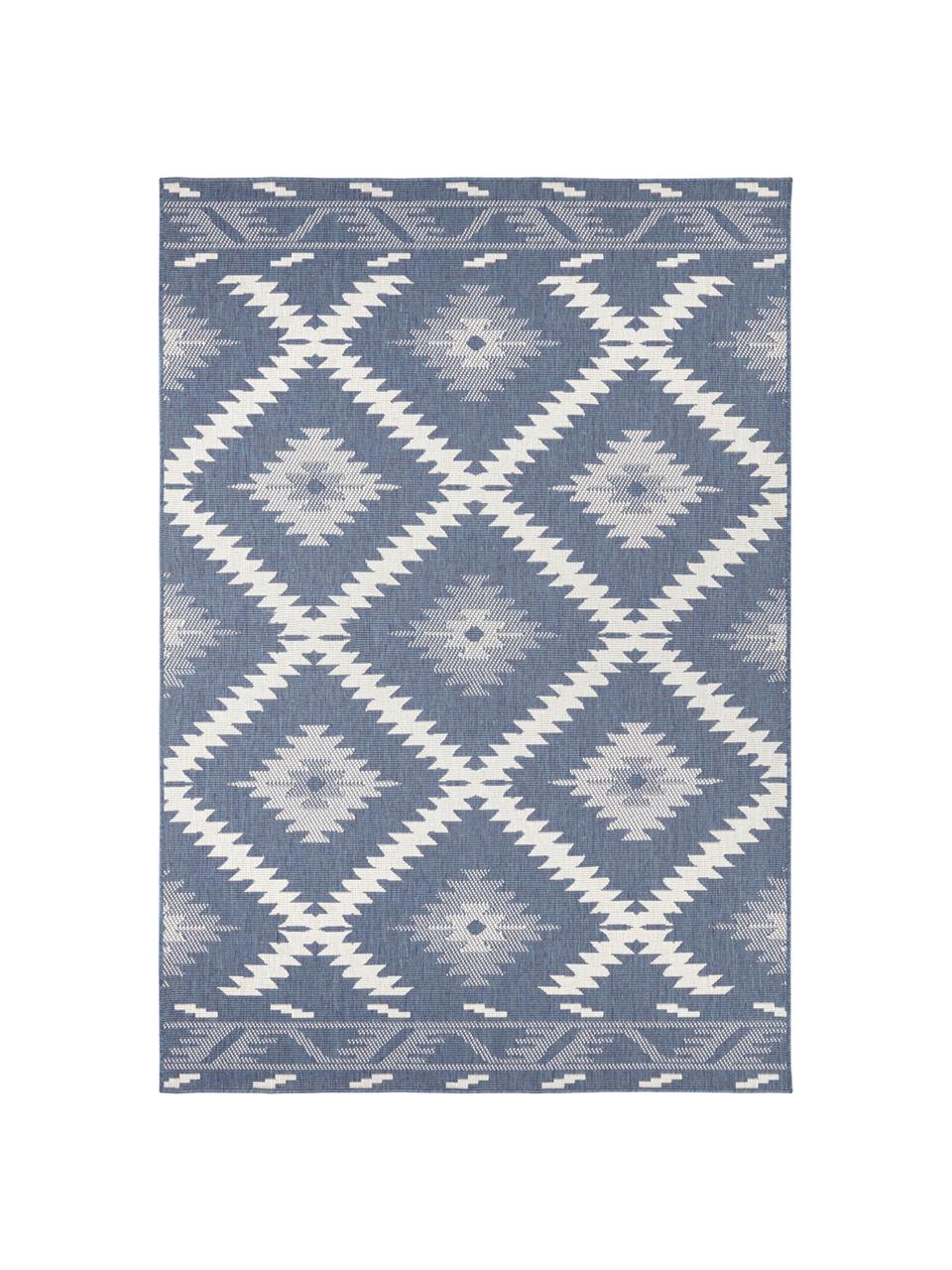 Tapis d'extérieur bleu Malibu, Bleu, crème